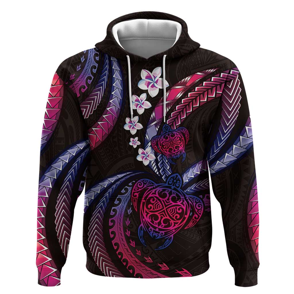 Hawaii Turtles Plumeria Zip Hoodie Sweet Gradient Polynesian Pattern