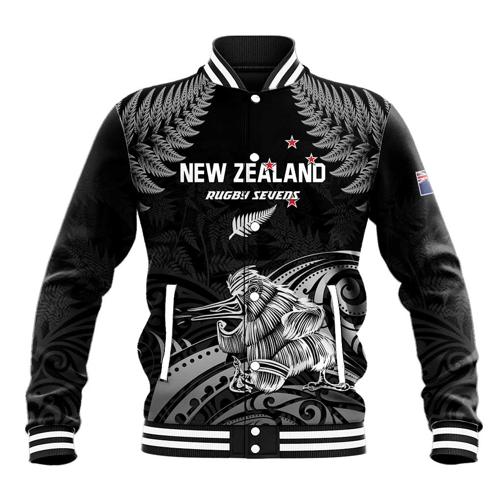 Custom New Zealand 2024 Rugby Baseball Jacket Silver Fern Aotearoa Kiwi LT01 Unisex Black - Polynesian Pride