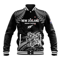 Custom New Zealand 2024 Rugby Baseball Jacket Silver Fern Aotearoa Kiwi LT01 Unisex Black - Polynesian Pride