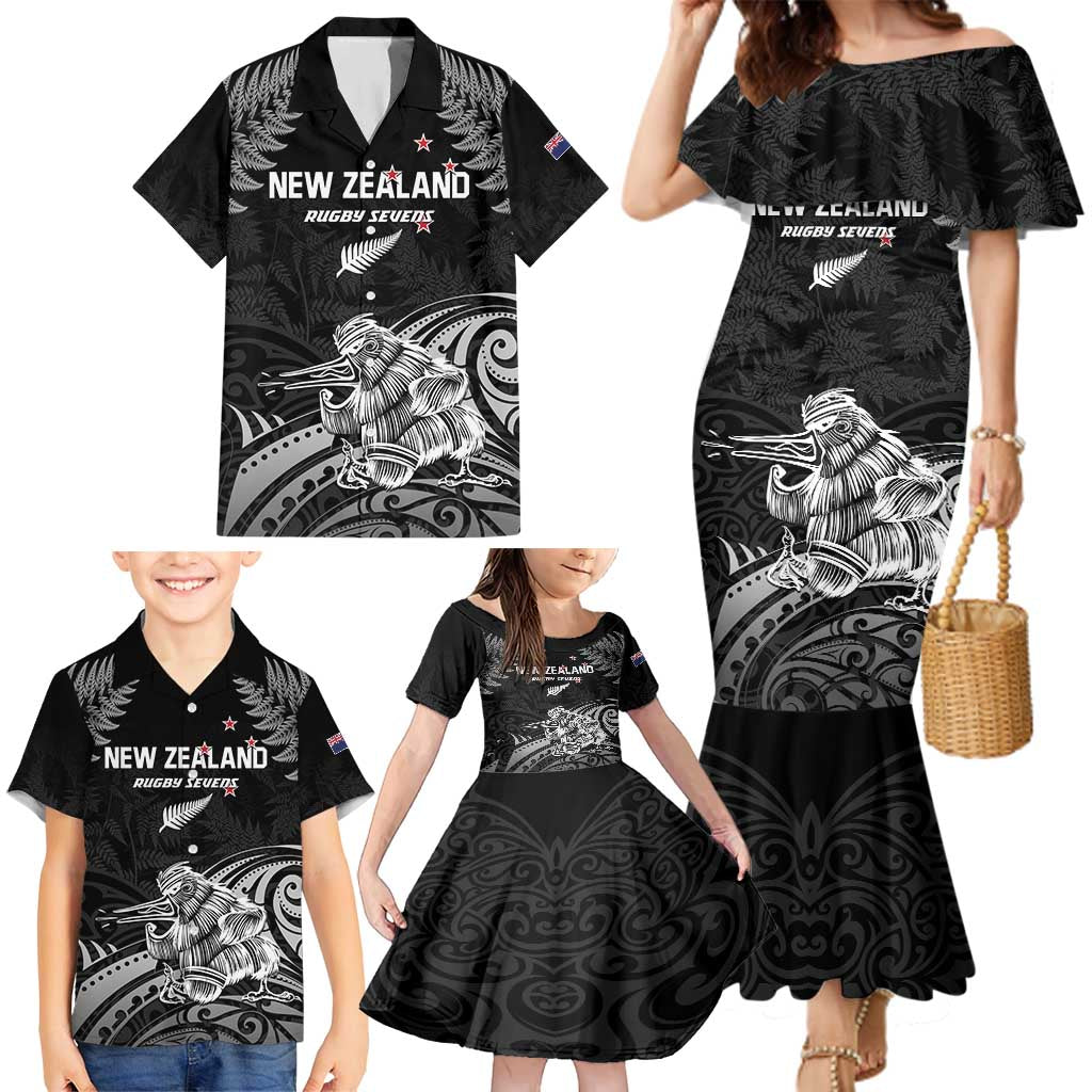 Custom New Zealand 2024 Rugby Family Matching Mermaid Dress and Hawaiian Shirt Silver Fern Aotearoa Kiwi