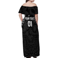 Custom New Zealand 2024 Rugby Family Matching Off Shoulder Maxi Dress and Hawaiian Shirt Silver Fern Aotearoa Kiwi