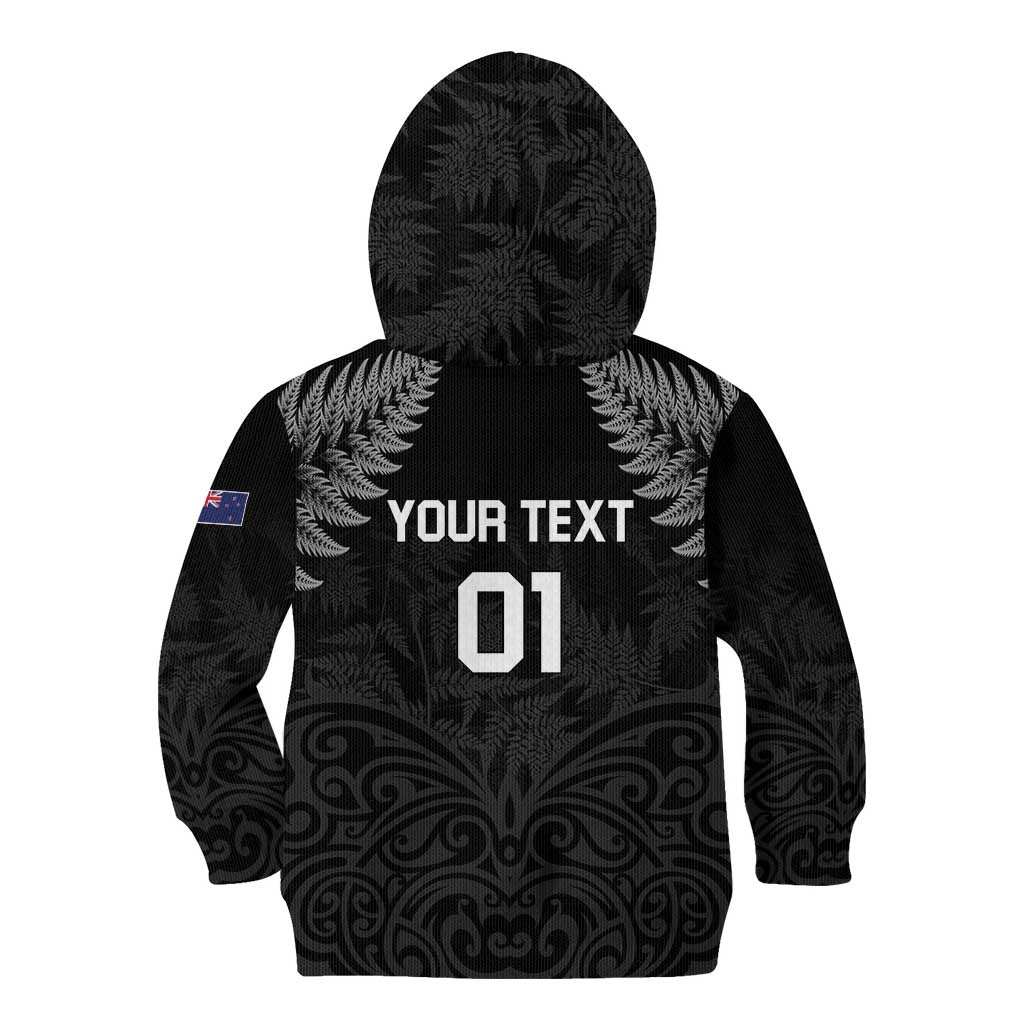 Custom New Zealand 2024 Rugby Kid Hoodie Silver Fern Aotearoa Kiwi
