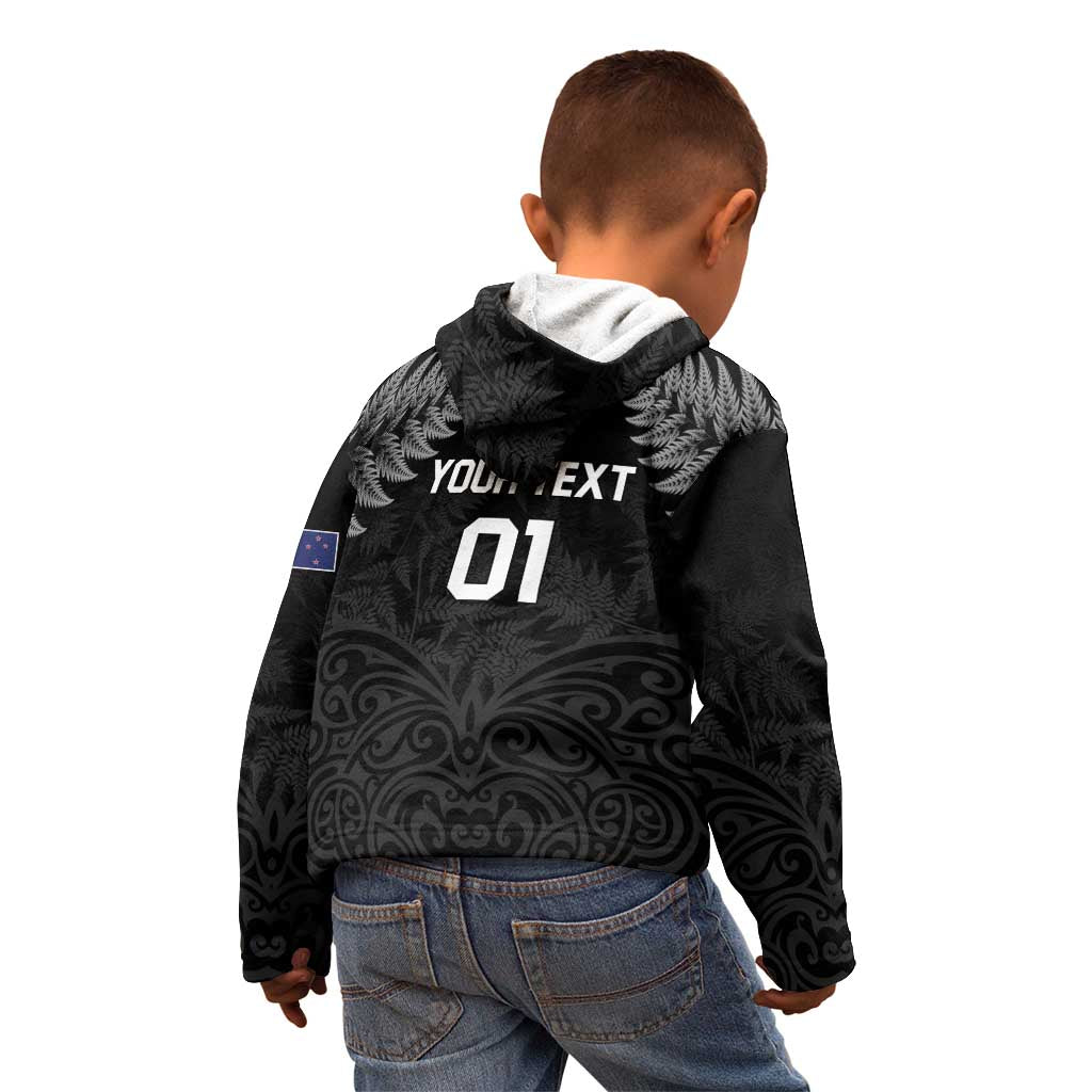 Custom New Zealand 2024 Rugby Kid Hoodie Silver Fern Aotearoa Kiwi