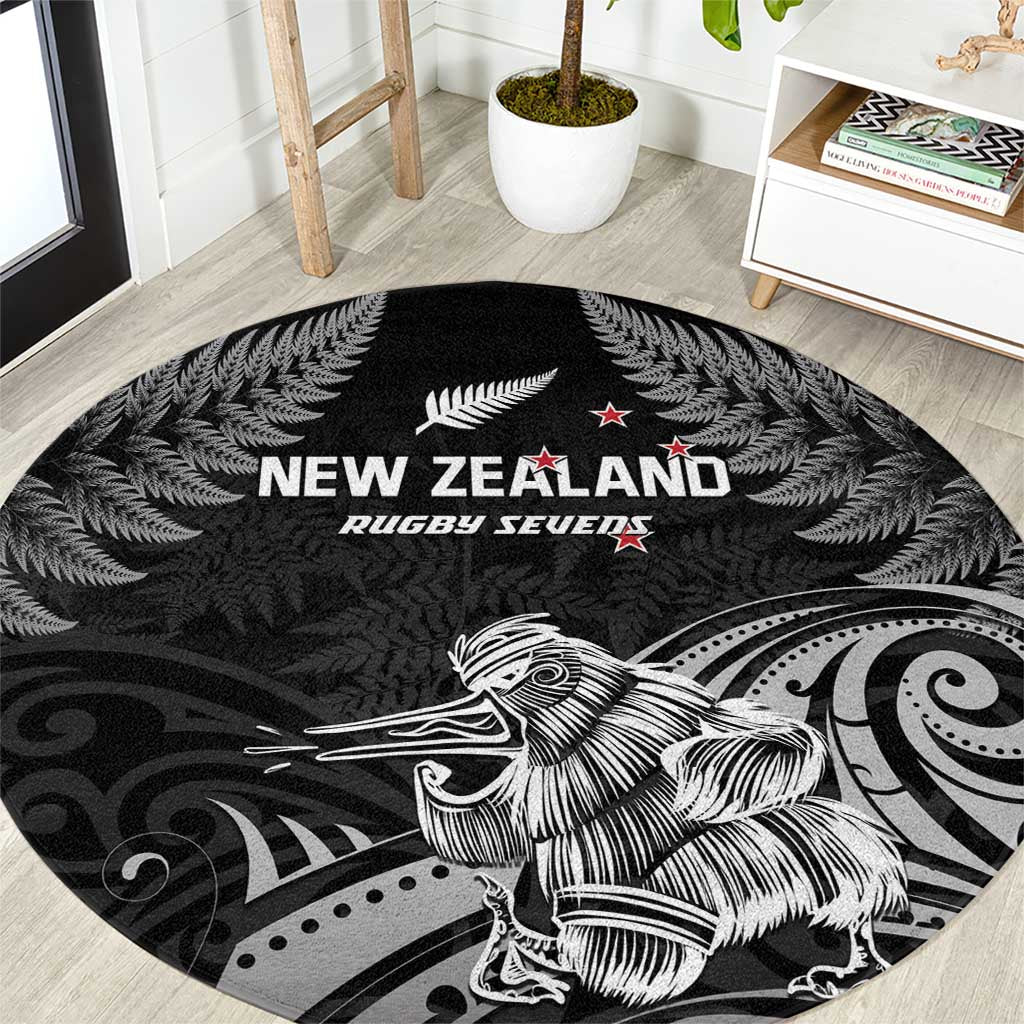New Zealand 2024 Rugby Round Carpet Silver Fern Aotearoa Kiwi LT01 Black - Polynesian Pride