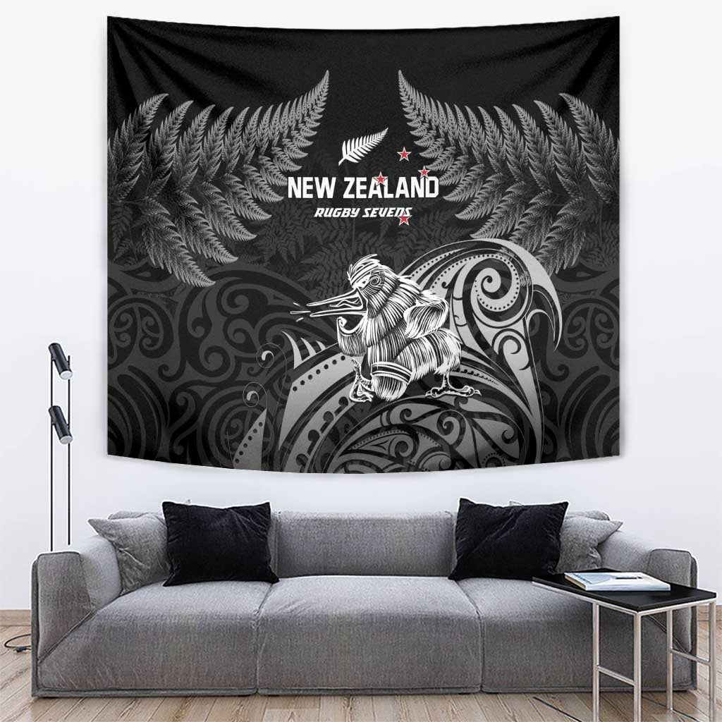 New Zealand 2024 Rugby Tapestry Silver Fern Aotearoa Kiwi LT01 Black - Polynesian Pride