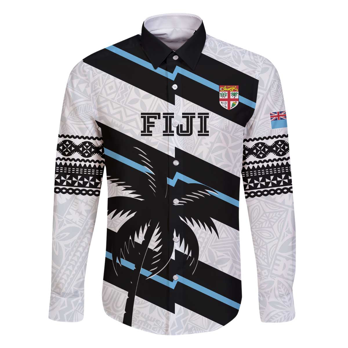 Custom Fiji 2024 Rugby Family Matching Off The Shoulder Long Sleeve Dress and Hawaiian Shirt Fijian Tapa Pattern