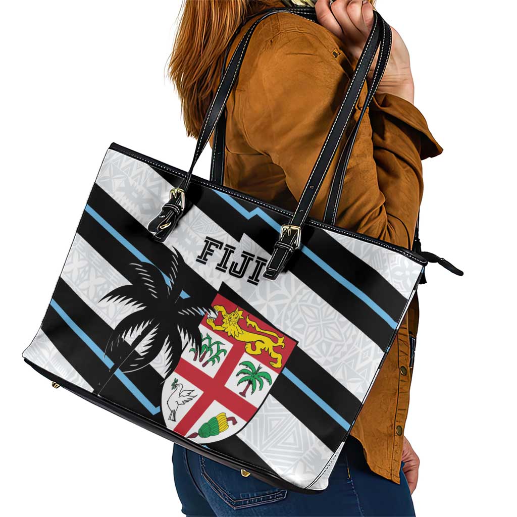 Fiji 2024 Rugby Leather Tote Bag Fijian Tapa Pattern