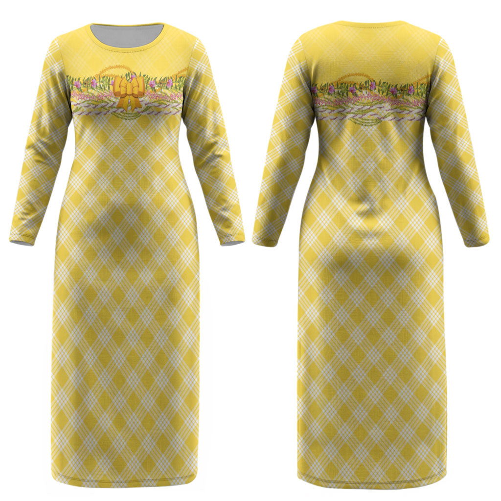 Hawaii Palaka Pikake Lokelani Plumeria Couples Matching Long Sleeve Bodycon Dress and Long Sleeve Button Shirt Melemele Coquette Bow LT01 - Polynesian Pride