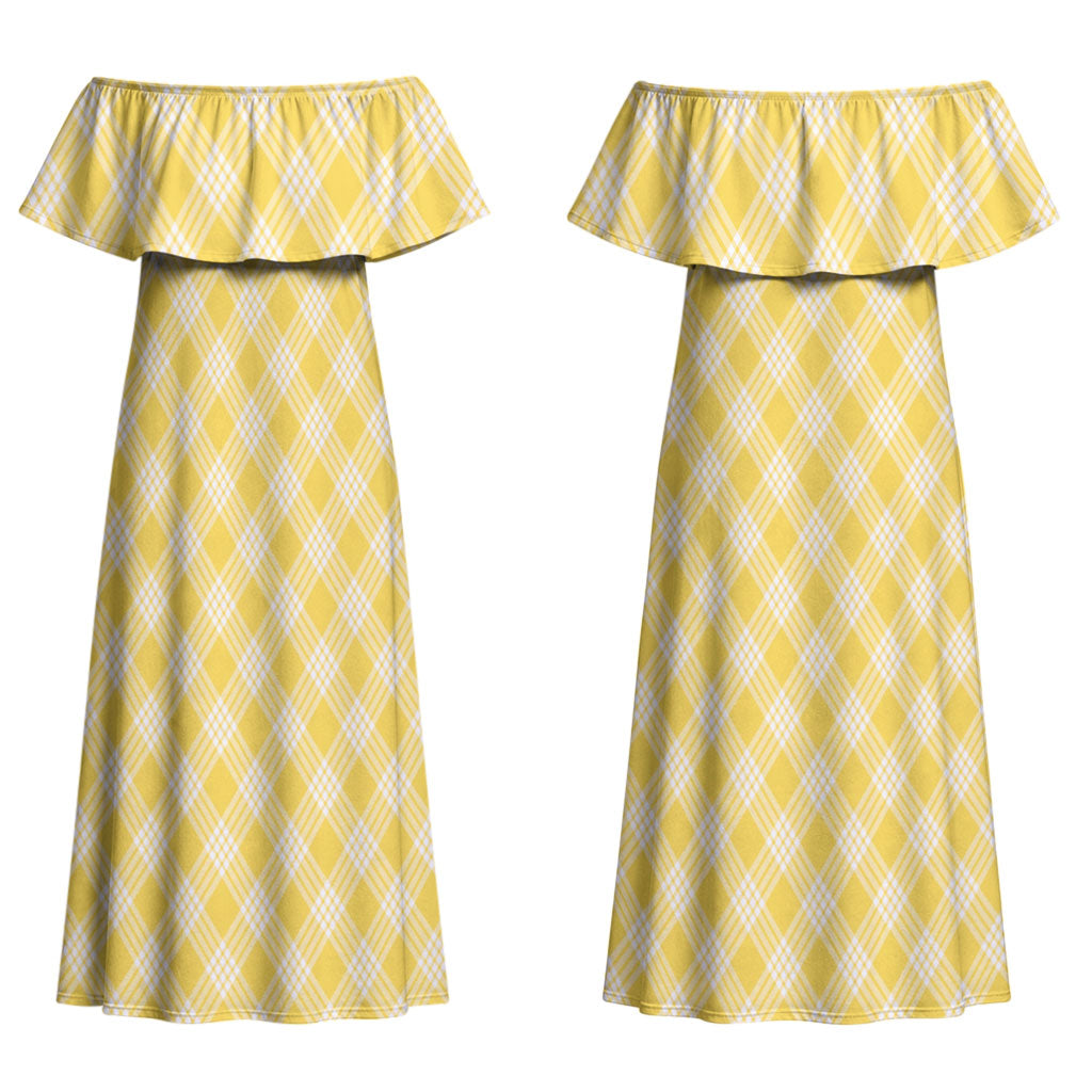 Hawaii Palaka Pikake Lokelani Plumeria Couples Matching Off Shoulder Maxi Dress and Hawaiian Shirt Melemele Coquette Bow LT01 - Polynesian Pride