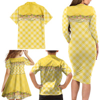 Hawaii Palaka Pikake Lokelani Plumeria Family Matching Long Sleeve Bodycon Dress and Hawaiian Shirt Melemele Coquette Bow