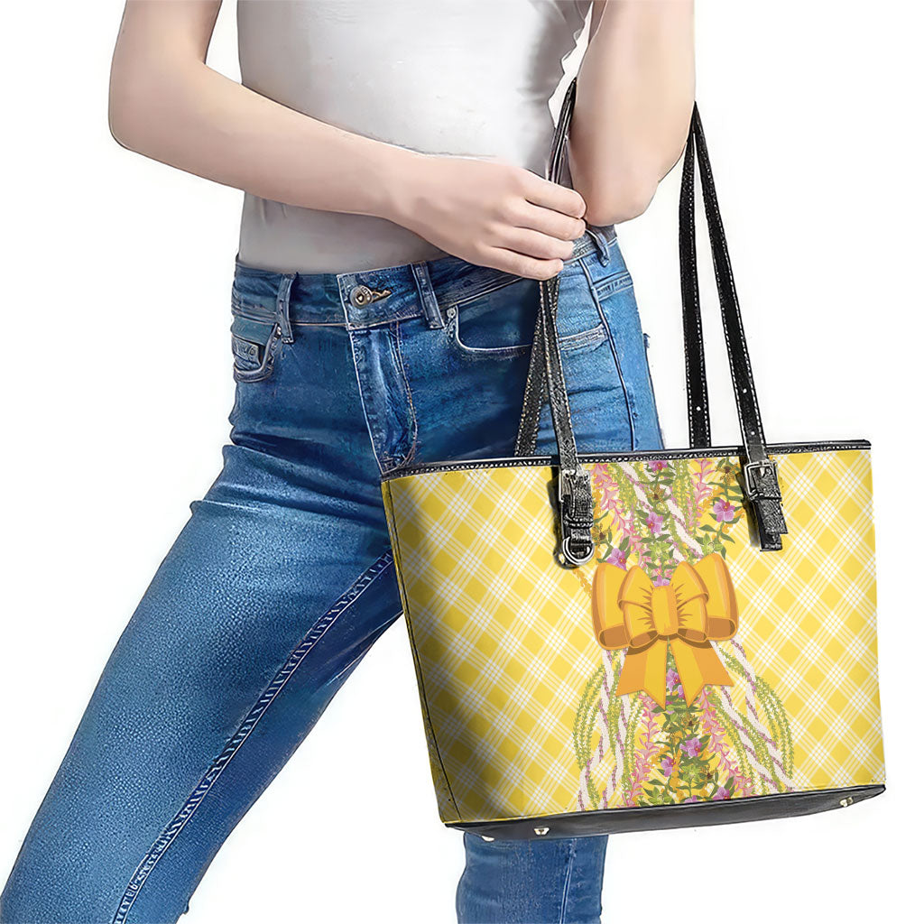 Hawaii Palaka Pikake Lokelani Plumeria Leather Tote Bag Melemele Coquette Bow