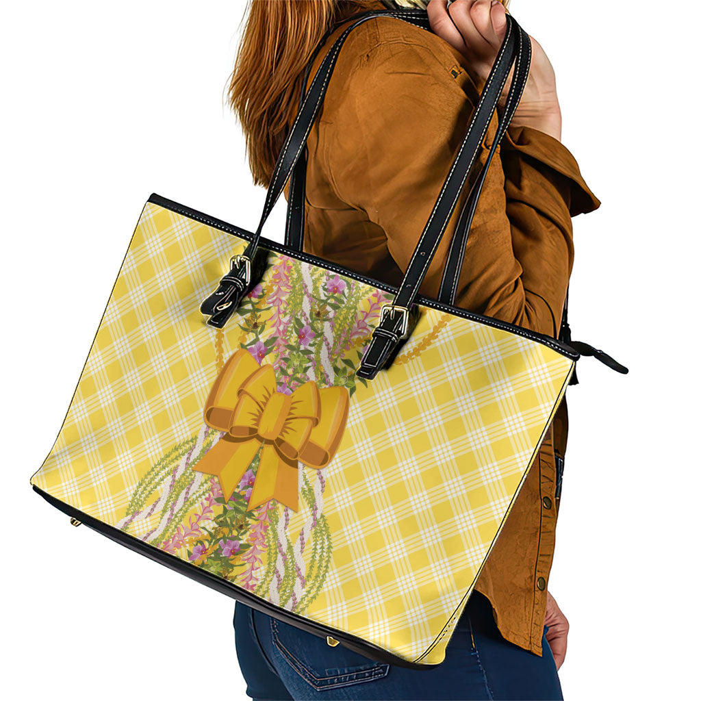 Hawaii Palaka Pikake Lokelani Plumeria Leather Tote Bag Melemele Coquette Bow