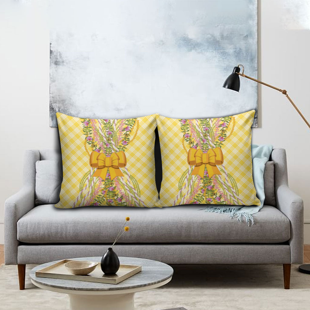 Hawaii Palaka Pikake Lokelani Plumeria Pillow Cover Melemele Coquette Bow