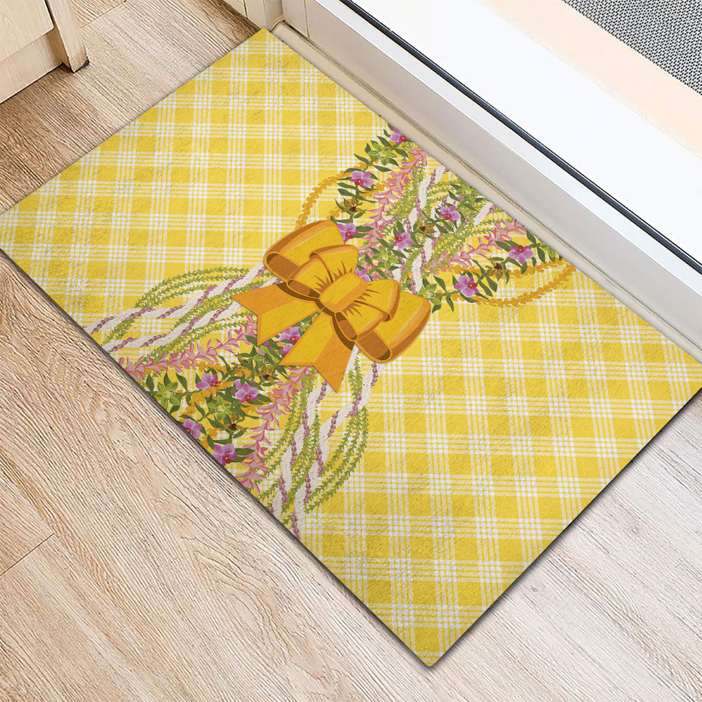 Hawaii Palaka Pikake Lokelani Plumeria Rubber Doormat Melemele Coquette Bow
