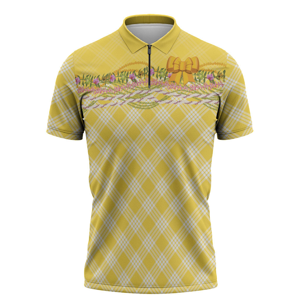 Hawaii Palaka Pikake Lokelani Plumeria Zipper Polo Shirt Melemele Coquette Bow