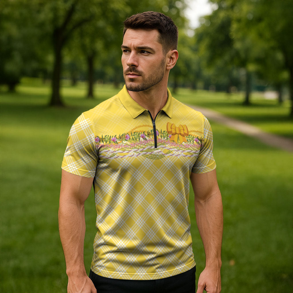 Hawaii Palaka Pikake Lokelani Plumeria Zipper Polo Shirt Melemele Coquette Bow