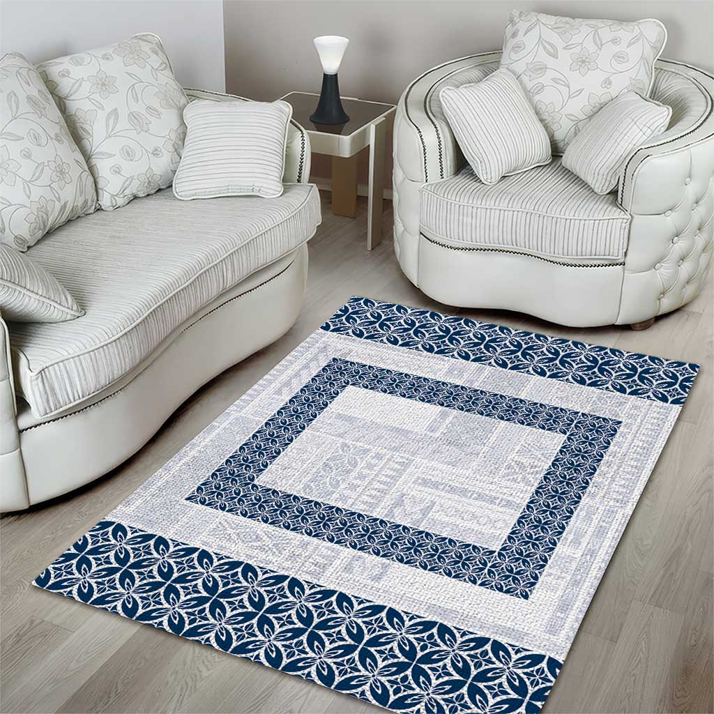 Samoa Siapo Blue Trimmed Area Rug Samoa White Sunday - Polynesian Pride