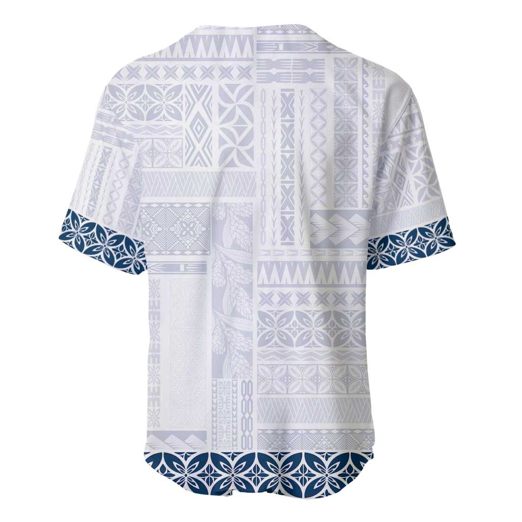 Samoa Siapo Blue Trimmed Baseball Jersey Samoa White Sunday - Polynesian Pride