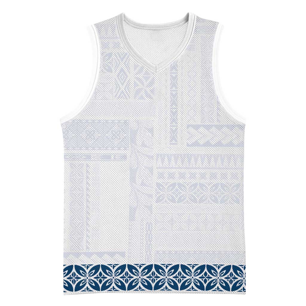 Samoa Siapo Blue Trimmed Basketball Jersey Samoa White Sunday LT01 Unisex Blue - Polynesian Pride