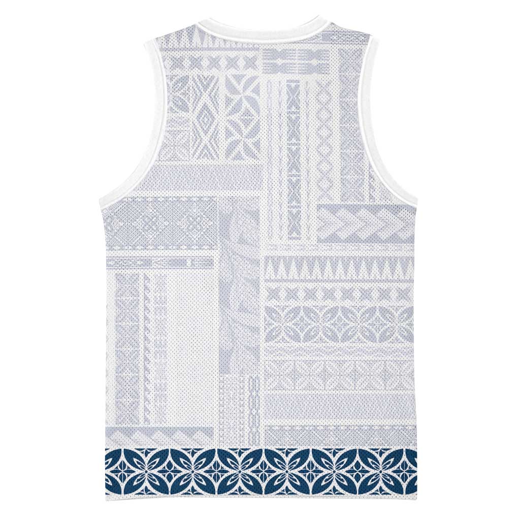 Samoa Siapo Blue Trimmed Basketball Jersey Samoa White Sunday LT01 - Polynesian Pride