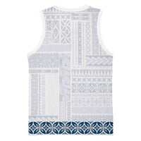 Samoa Siapo Blue Trimmed Basketball Jersey Samoa White Sunday LT01 - Polynesian Pride