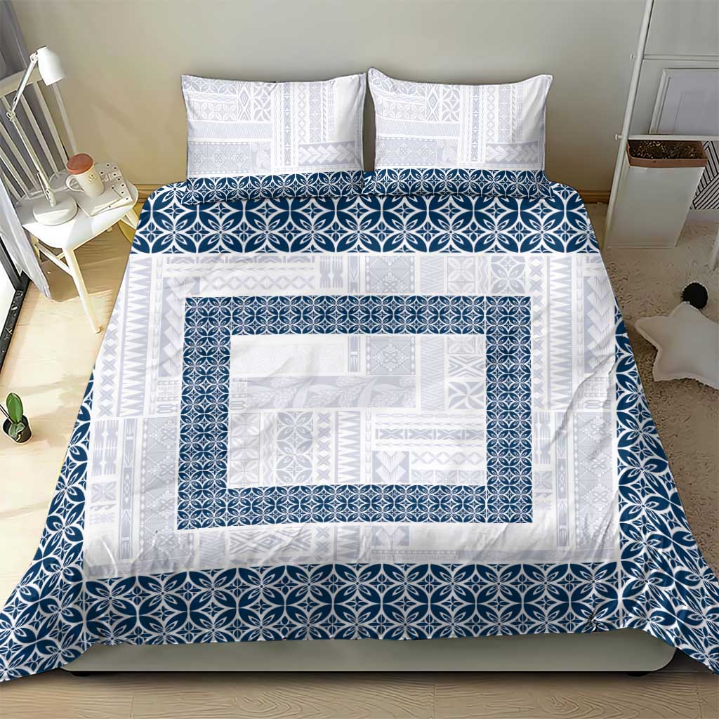 Samoa Siapo Blue Trimmed Bedding Set Samoa White Sunday - Polynesian Pride