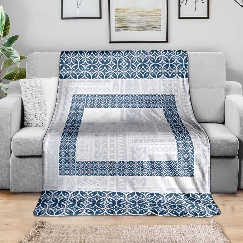 Samoa Siapo Blue Trimmed Blanket Samoa White Sunday - Polynesian Pride