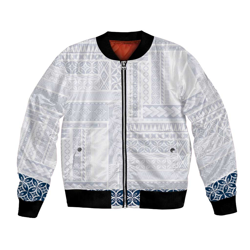 Samoa Siapo Blue Trimmed Bomber Jacket Samoa White Sunday - Polynesian Pride