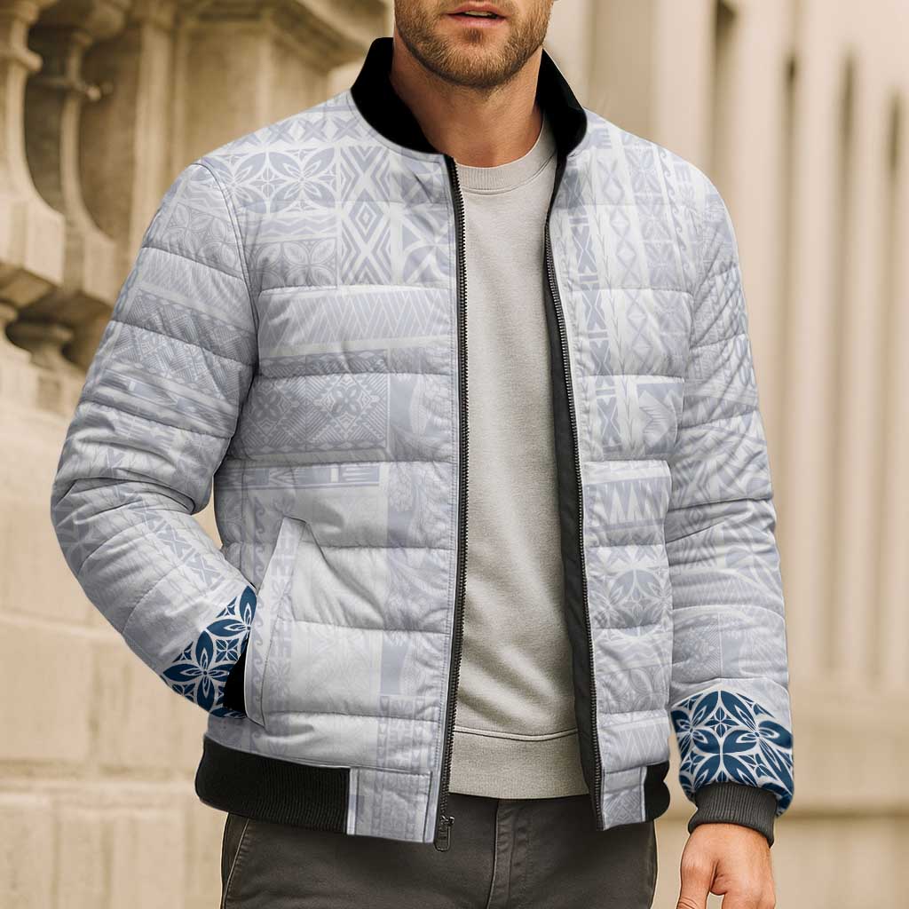 Samoa Siapo Blue Trimmed Bomber Puffer Jacket Samoa White Sunday LT01 - Polynesian Pride
