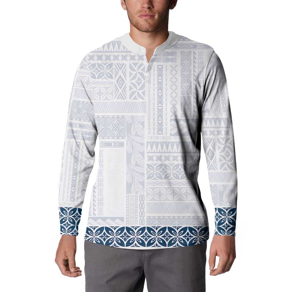 Samoa Siapo Blue Trimmed Button Sweatshirt Samoa White Sunday - Polynesian Pride