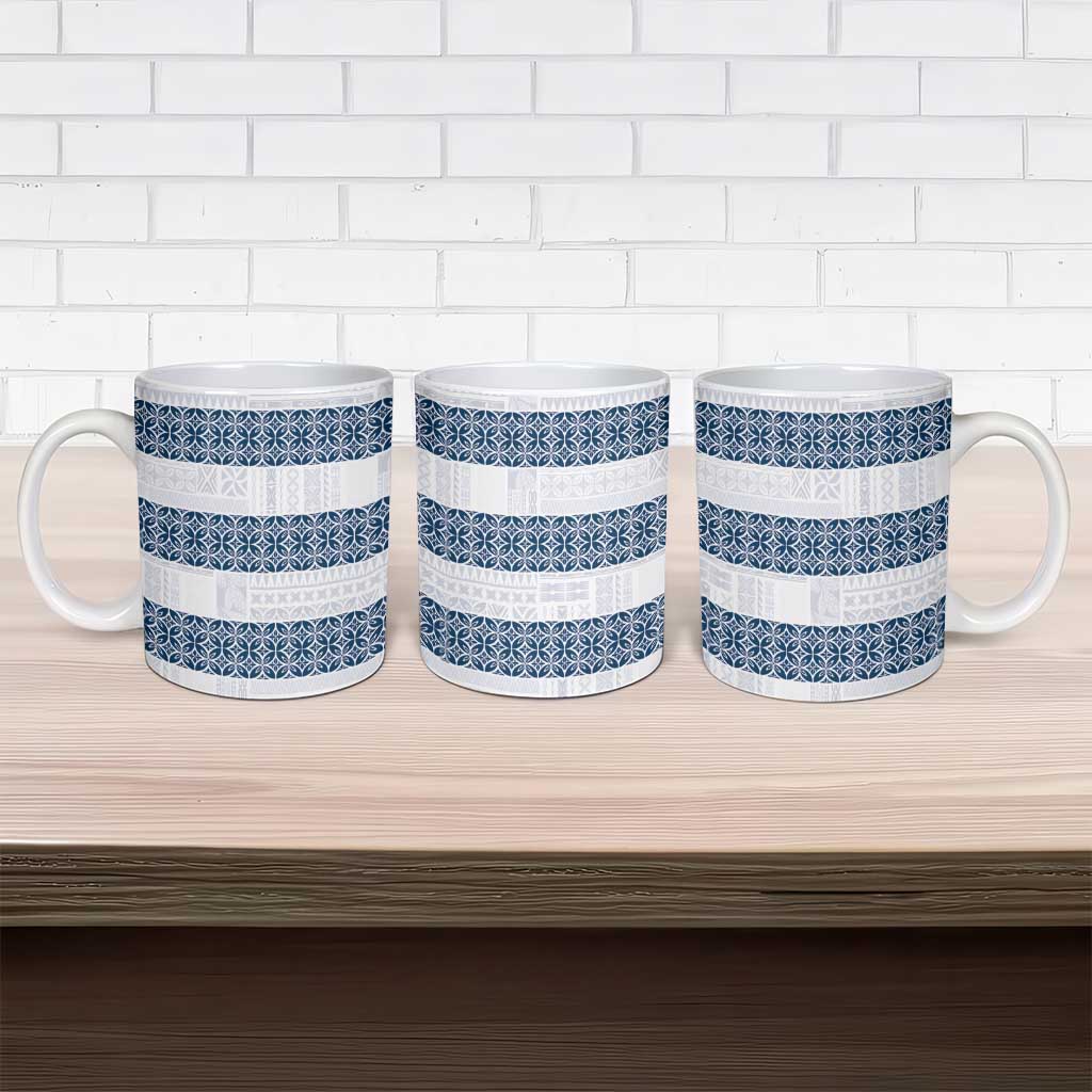 Samoa Siapo Blue Trimmed Ceramic Mug Samoa White Sunday LT01 - Polynesian Pride