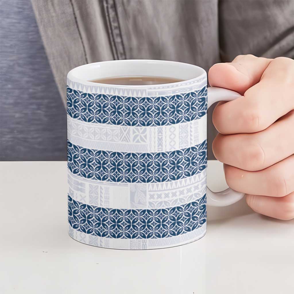 Samoa Siapo Blue Trimmed Ceramic Mug Samoa White Sunday LT01 - Polynesian Pride