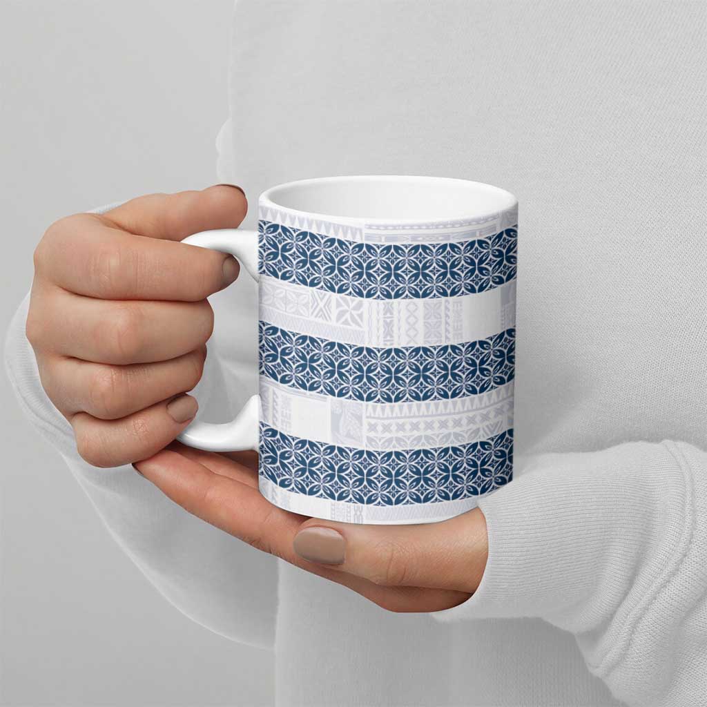 Samoa Siapo Blue Trimmed Ceramic Mug Samoa White Sunday LT01 - Polynesian Pride