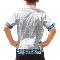 Samoa Siapo Blue Trimmed Family Matching Long Sleeve Bodycon Dress and Hawaiian Shirt Samoa White Sunday - Polynesian Pride