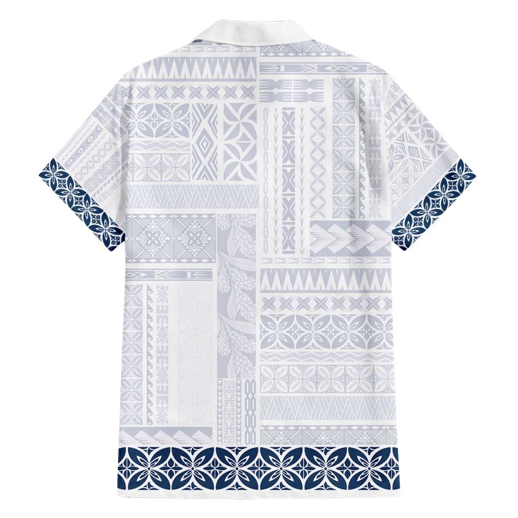 Samoa Siapo Blue Trimmed Family Matching Long Sleeve Bodycon Dress and Hawaiian Shirt Samoa White Sunday - Polynesian Pride
