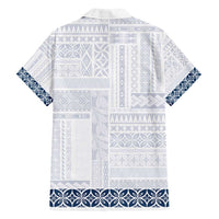 Samoa Siapo Blue Trimmed Family Matching Long Sleeve Bodycon Dress and Hawaiian Shirt Samoa White Sunday - Polynesian Pride