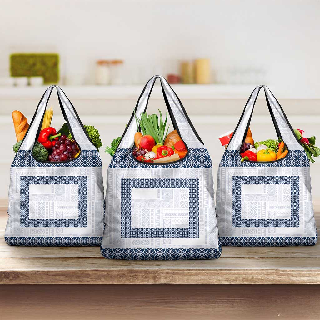 Samoa Siapo Blue Trimmed Grocery Bag Samoa White Sunday - Polynesian Pride