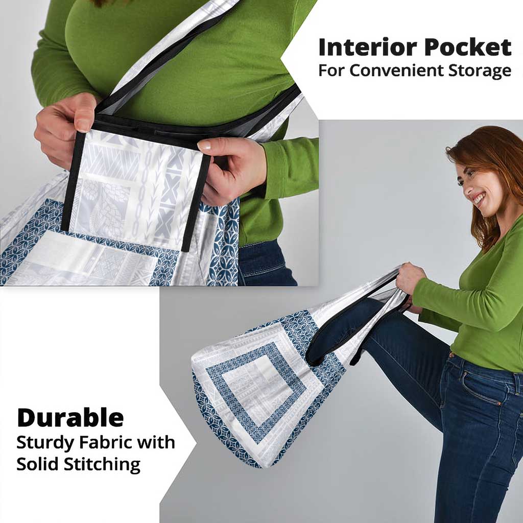 Samoa Siapo Blue Trimmed Grocery Bag Samoa White Sunday - Polynesian Pride