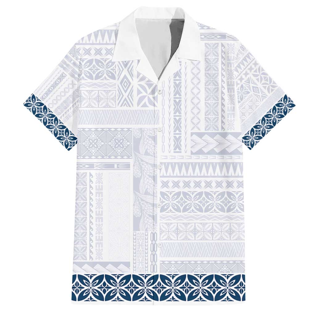 Samoa Siapo Blue Trimmed Hawaiian Shirt Samoa White Sunday - Polynesian Pride