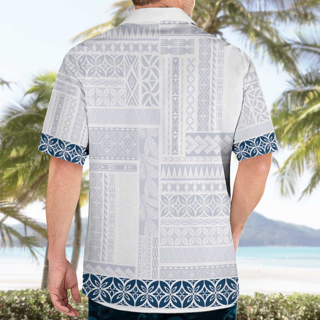 Samoa Siapo Blue Trimmed Hawaiian Shirt Samoa White Sunday - Polynesian Pride
