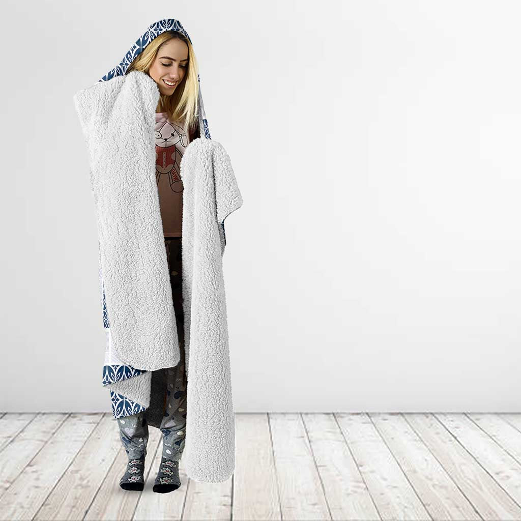 Samoa Siapo Blue Trimmed Hooded Blanket Samoa White Sunday - Polynesian Pride