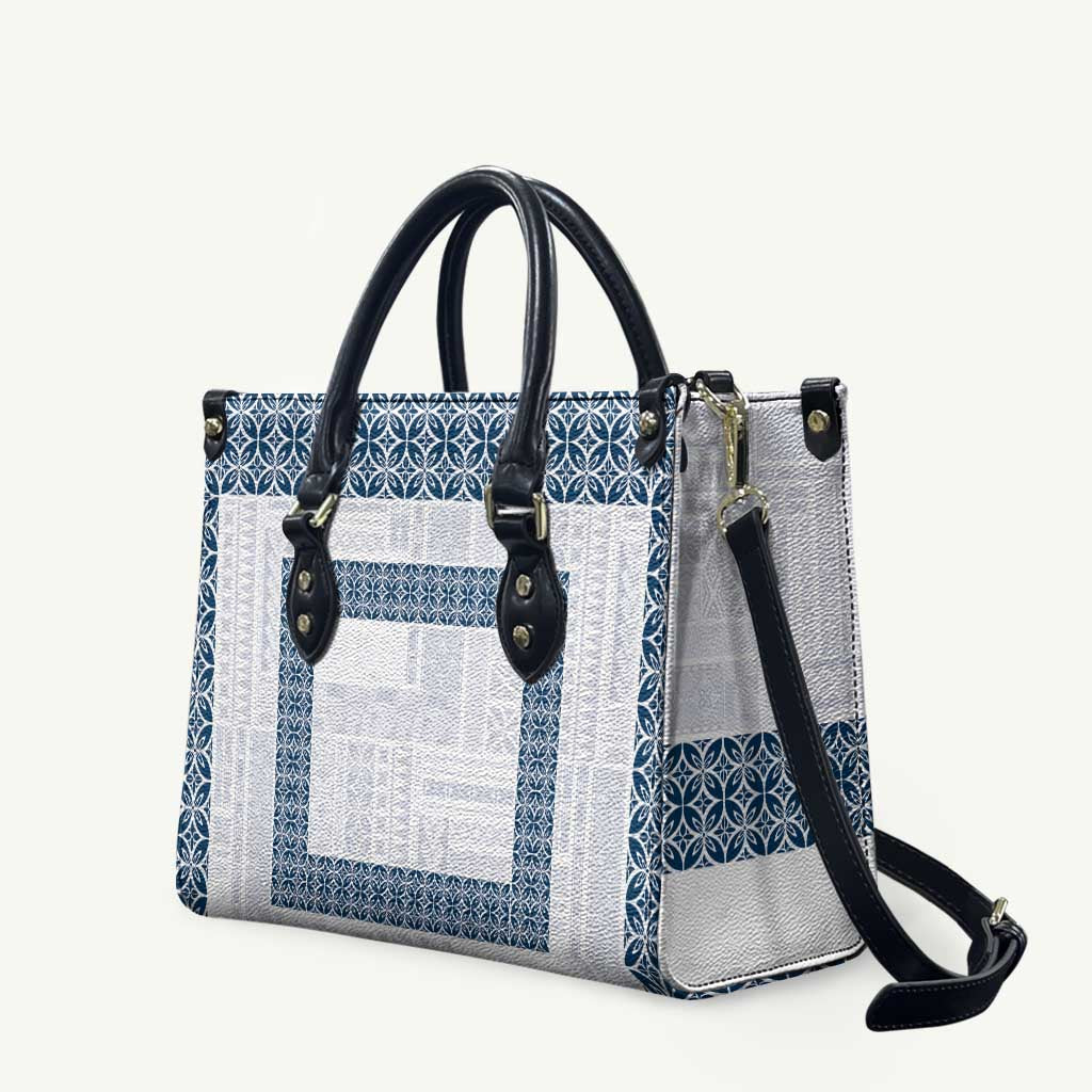 Samoa Siapo Blue Trimmed Leather Bag Samoa White Sunday LT01 Blue - Polynesian Pride