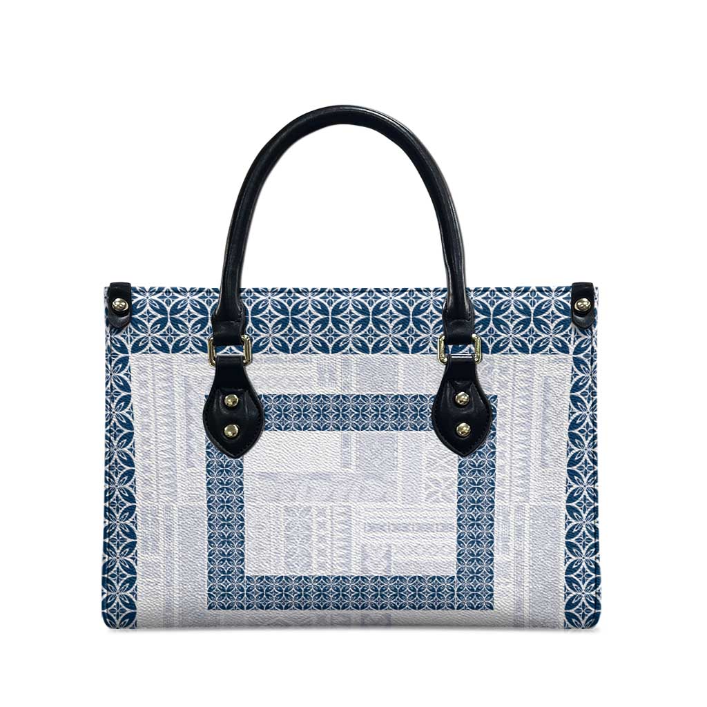 Samoa Siapo Blue Trimmed Leather Bag Samoa White Sunday LT01 - Polynesian Pride