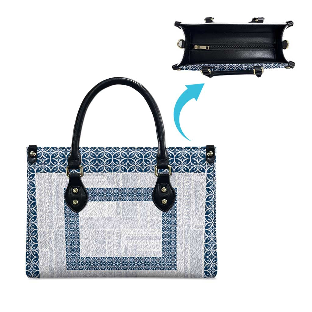 Samoa Siapo Blue Trimmed Leather Bag Samoa White Sunday LT01 - Polynesian Pride