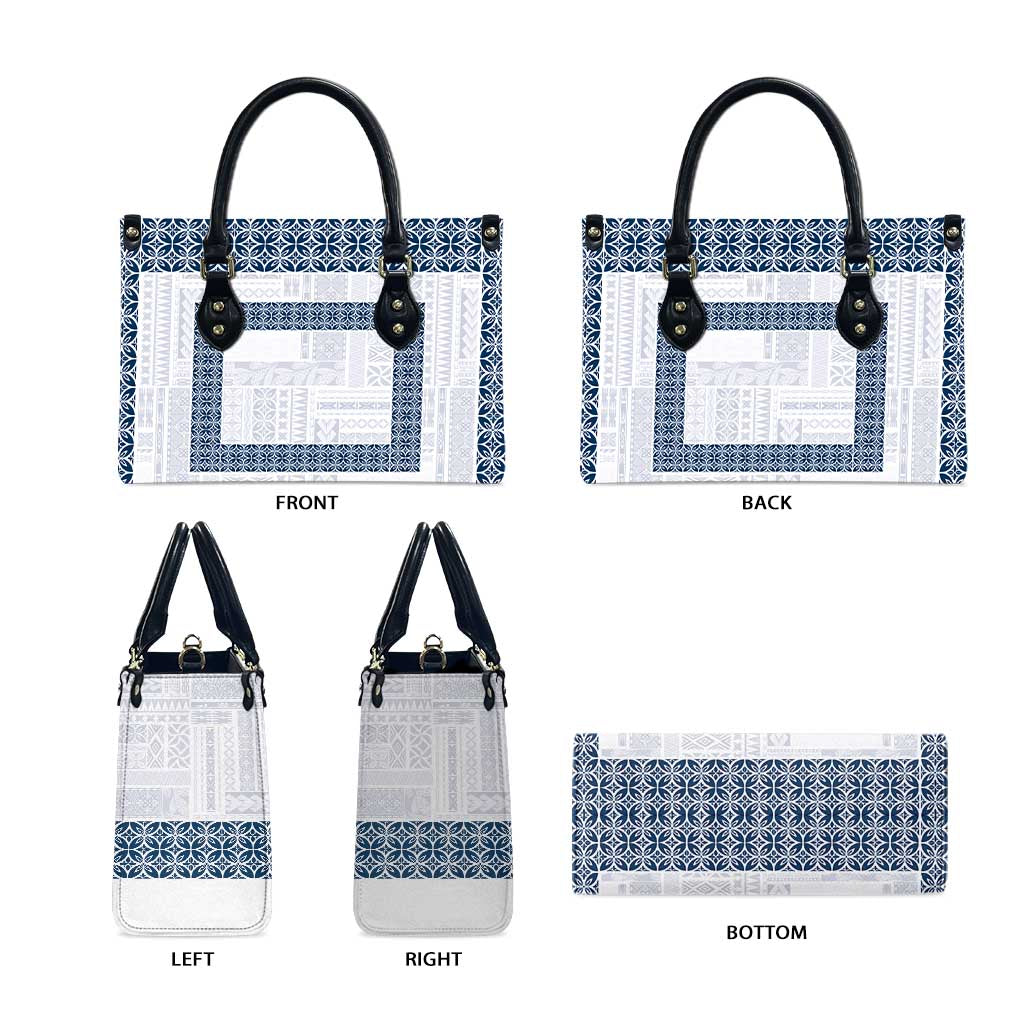 Samoa Siapo Blue Trimmed Leather Bag Samoa White Sunday LT01 - Polynesian Pride