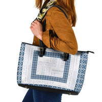 Samoa Siapo Blue Trimmed Leather Tote Bag Samoa White Sunday - Polynesian Pride