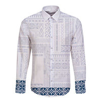 Samoa Siapo Blue Trimmed Long Sleeve Button Shirt Samoa White Sunday - Polynesian Pride