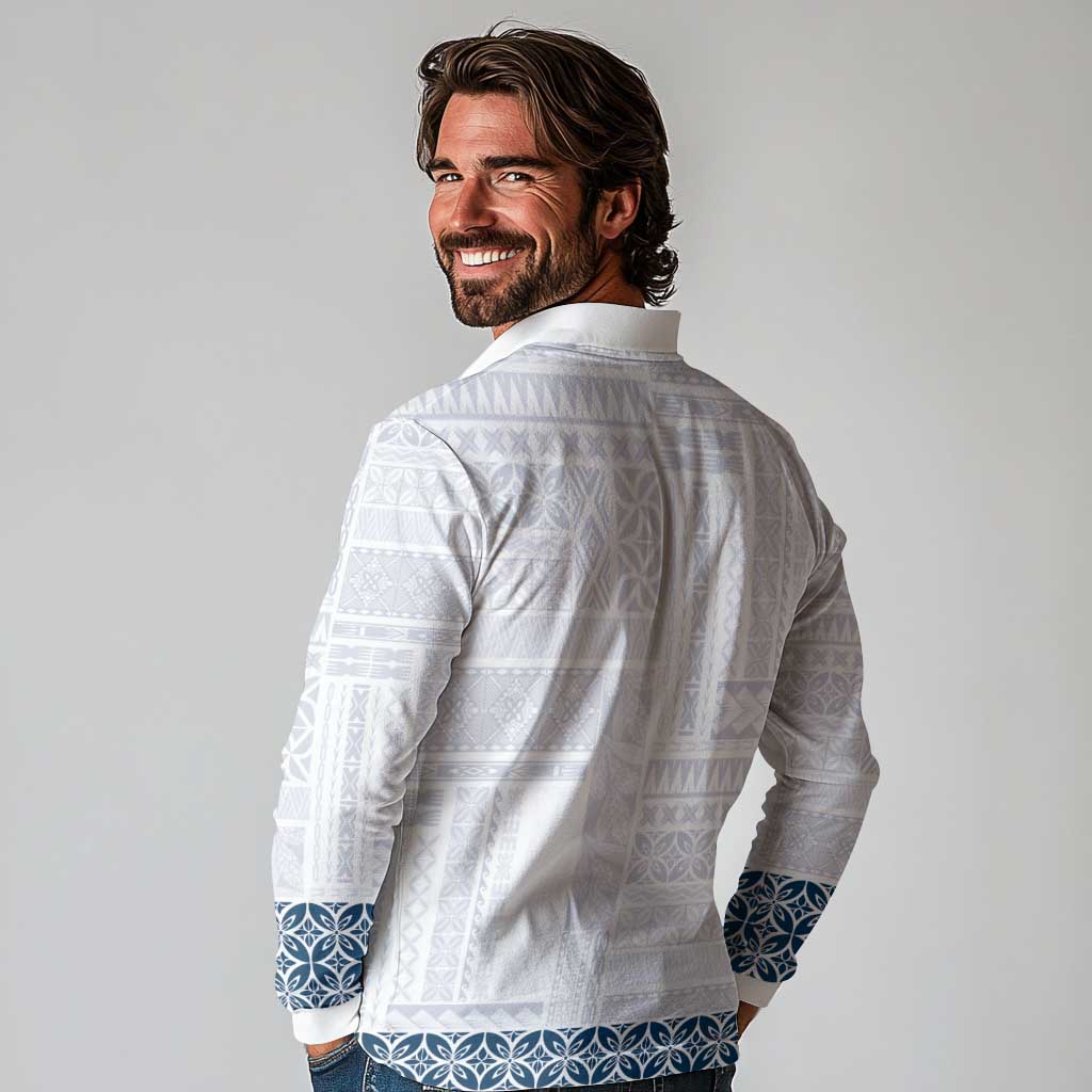 Samoa Siapo Blue Trimmed Long Sleeve Polo Shirt Samoa White Sunday - Polynesian Pride