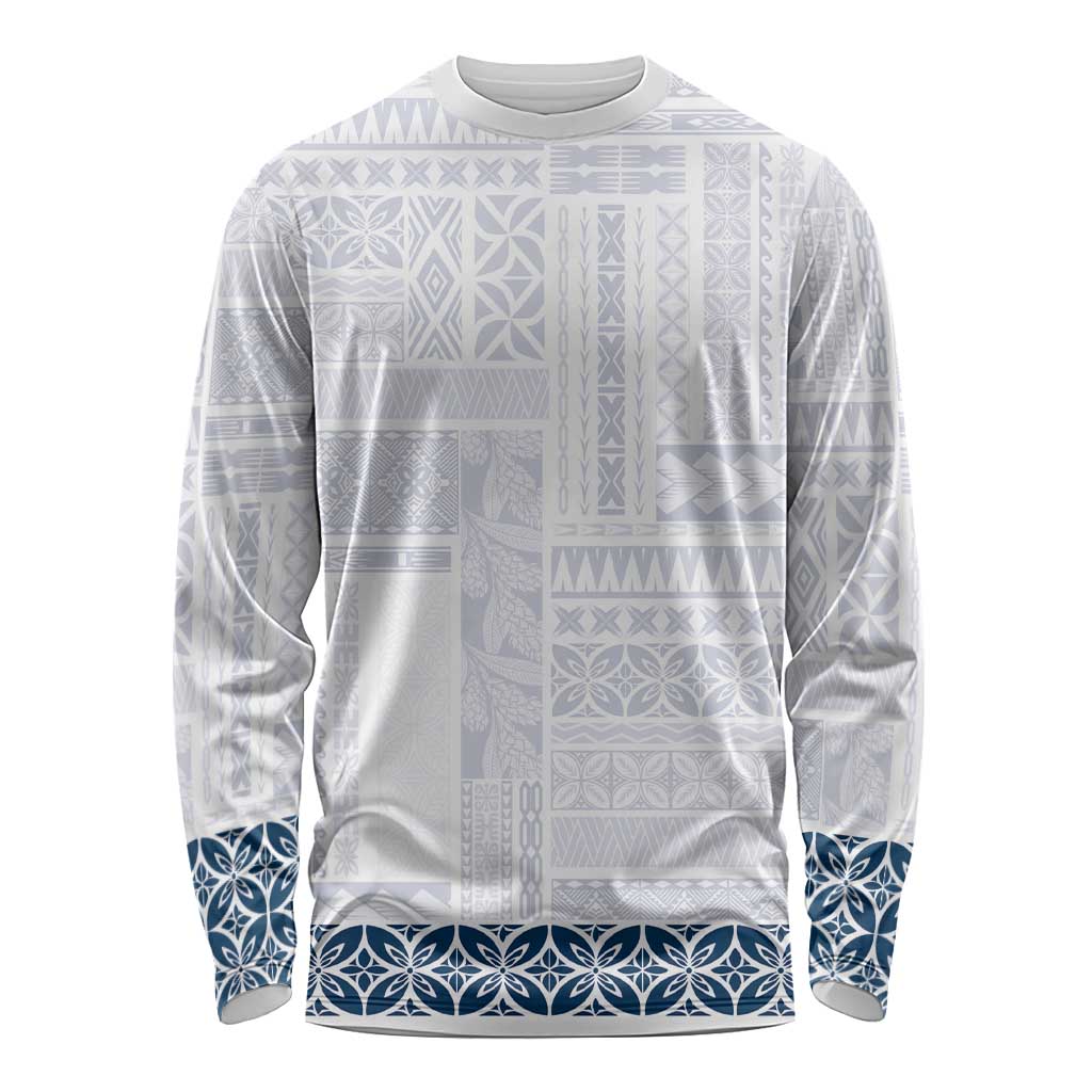 Samoa Siapo Blue Trimmed Long Sleeve Shirt Samoa White Sunday - Polynesian Pride