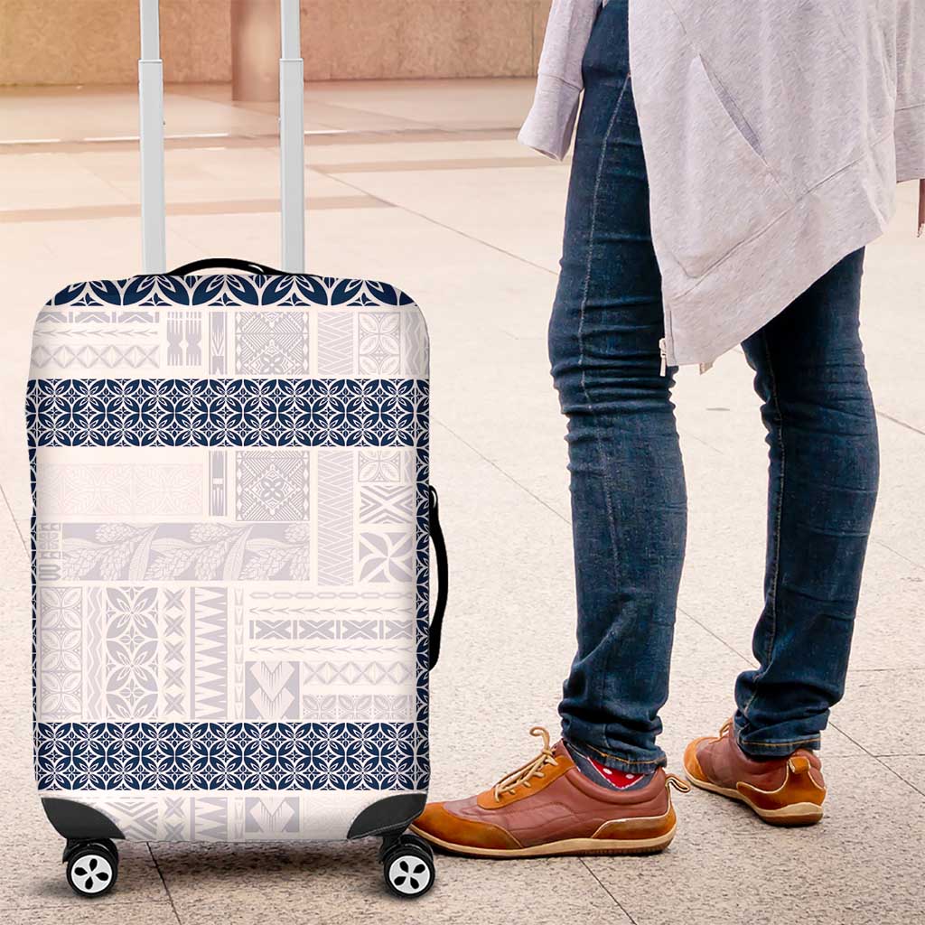 Samoa Siapo Blue Trimmed Luggage Cover Samoa White Sunday - Polynesian Pride